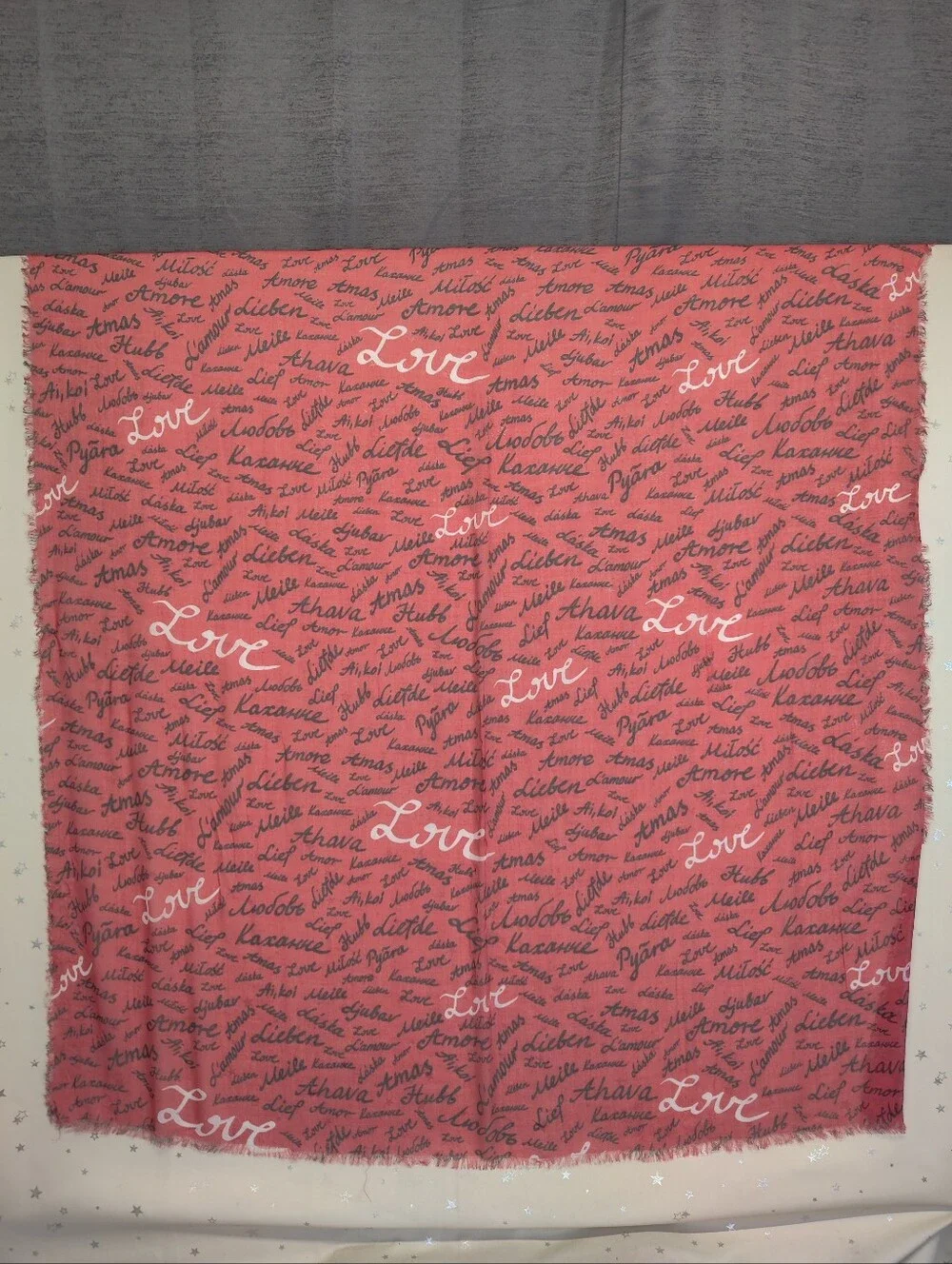 Naturally Knotty Multilingual Love Oversized Modal Scarf Wrap Red Pink 42x82 New